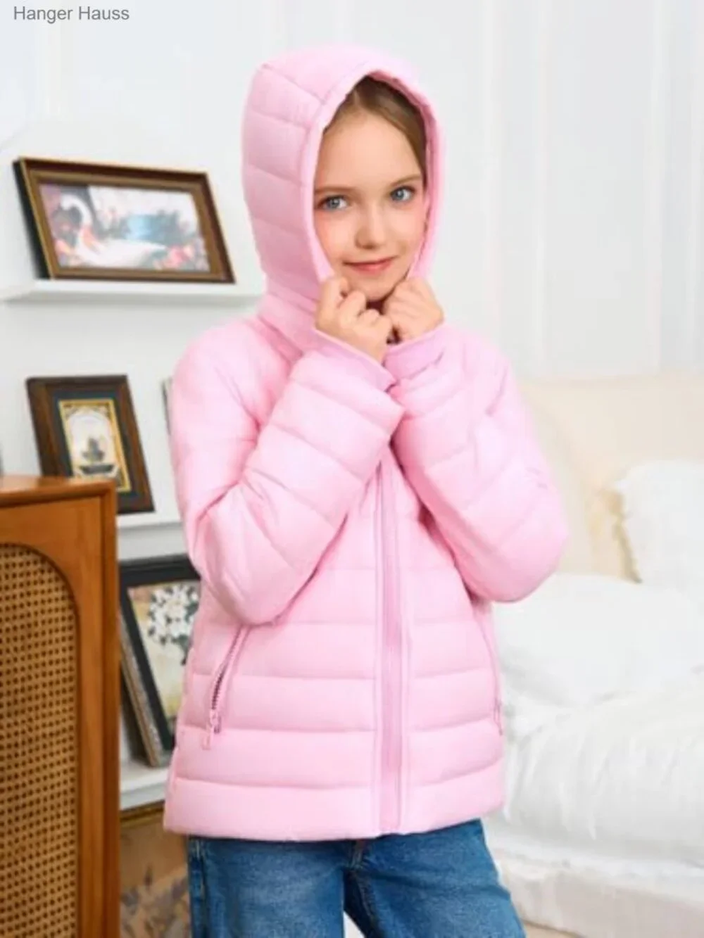 Kids Quilted Puffer Jacket Water Resistant Windproof Detachable Hood Zip Up